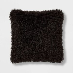 Threshold - Euro Faux Mongolian Fur Decorative Throw Pillow Bl Black